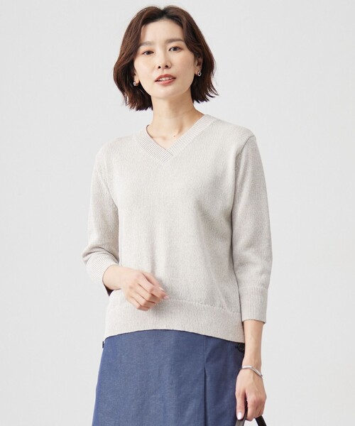 ニット セーター 「洗える」GIMA COTTON ミックスカラー Vネック ニット レディース