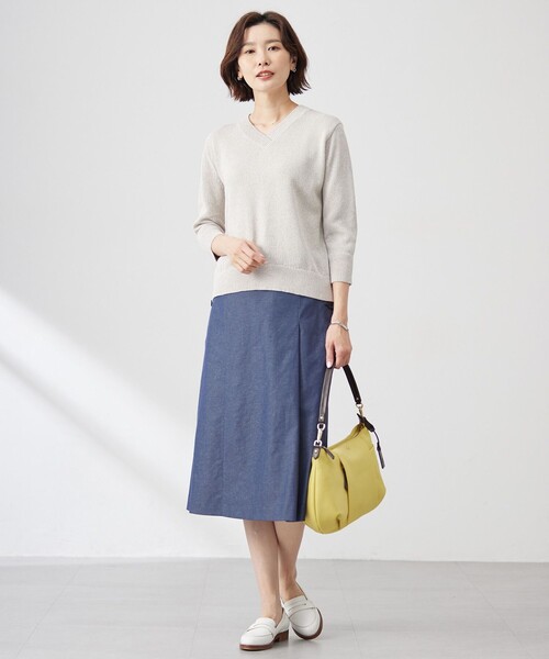 ニット セーター 「洗える」GIMA COTTON ミックスカラー Vネック ニット レディース_4