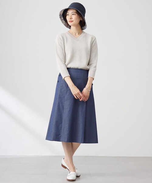 ニット セーター 「洗える」GIMA COTTON ミックスカラー Vネック ニット レディース_5