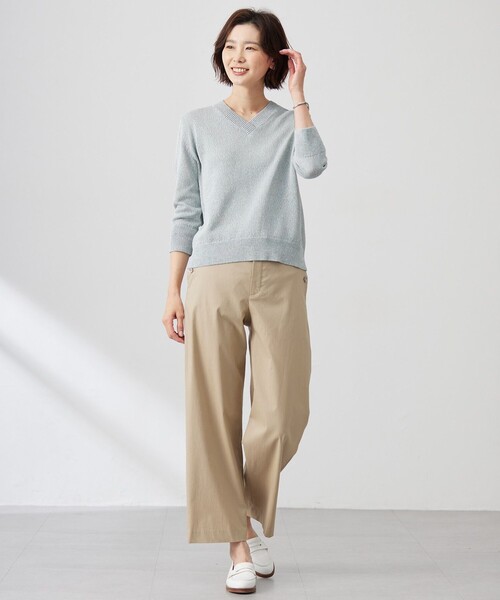 ニット セーター 「洗える」GIMA COTTON ミックスカラー Vネック ニット レディース_6