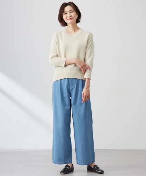ニット セーター 「洗える」GIMA COTTON ミックスカラー Vネック ニット レディース_8