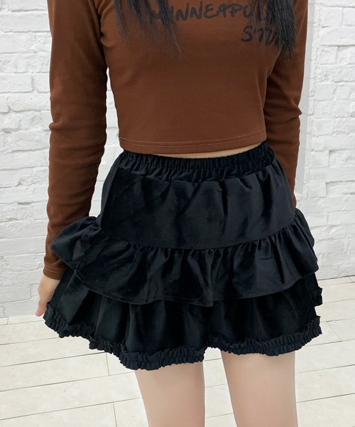 lilful スカート 「インパン付き」ベロアフリルティアードスカート