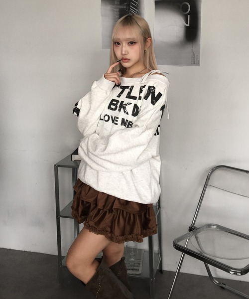 lilful スカート 「インパン付き」ベロアフリルティアードスカート