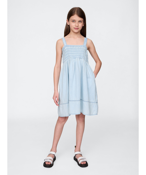 GAP ワンピース スモッキングギャザー デニムワンピース (キッズ