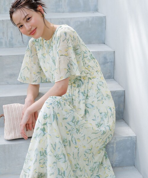 新品 any SiS 【洗える】 シアー フローラル ワンピース 花柄 ミント セール】 【洗える】シアーフローラル ワンピース （ミニ丈