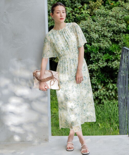 新品 any SiS 【洗える】 シアー フローラル ワンピース 花柄 ミント 洗える】シアーパターン ワンピース / ANY SIS L | ファッション