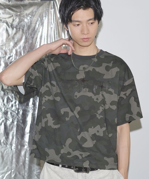 新品☆2Pac 90s Tシャツ カモフラ　迷彩　ラインストーン　ヴィンテージ tシャツ ラインストーン短丈半袖Tシャツ「UNISEX」 メンズ レディース