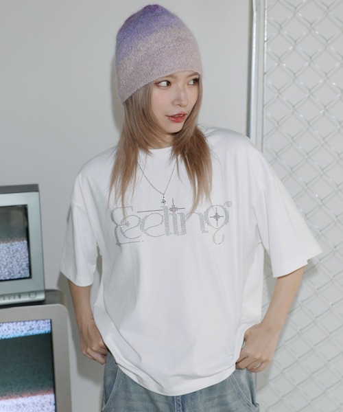 tシャツ ラインストーン短丈半袖Tシャツ「UNISEX」 メンズ レディース