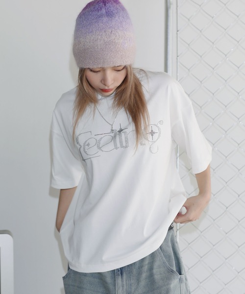 tシャツ ラインストーン短丈半袖Tシャツ「UNISEX」 メンズ レディース
