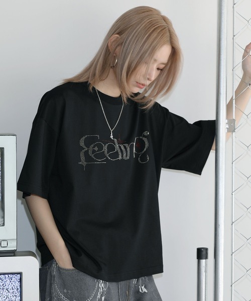 tシャツ ラインストーン短丈半袖Tシャツ「UNISEX」 メンズ レディース