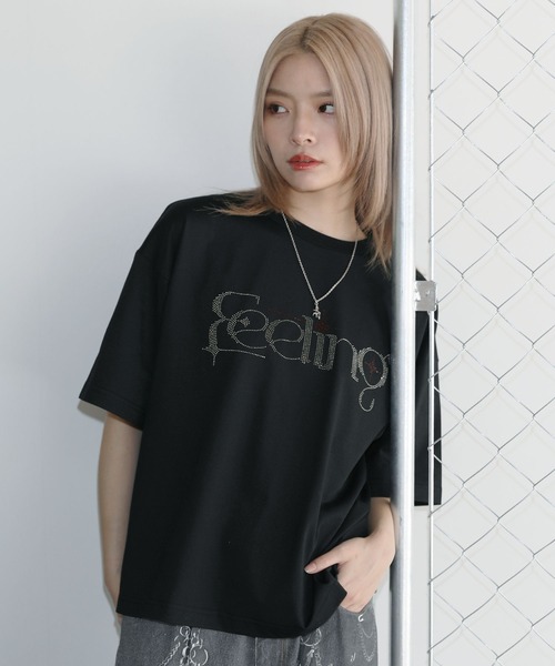 tシャツ ラインストーン短丈半袖Tシャツ「UNISEX」 メンズ レディース
