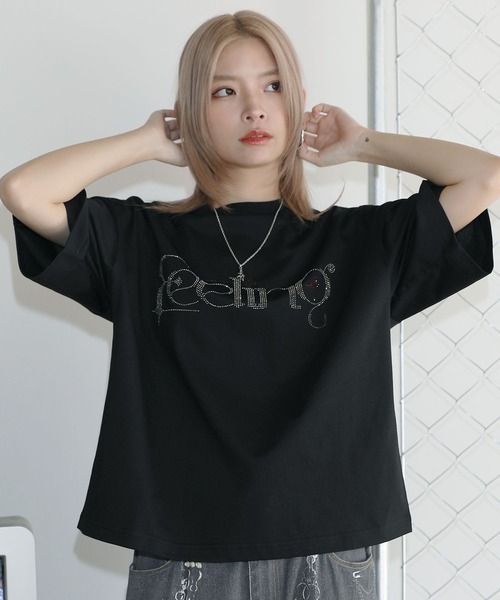 tシャツ ラインストーン短丈半袖Tシャツ「UNISEX」 メンズ レディース