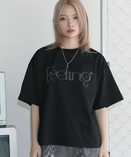 tシャツ ラインストーン短丈半袖Tシャツ「UNISEX」 メンズ レディース