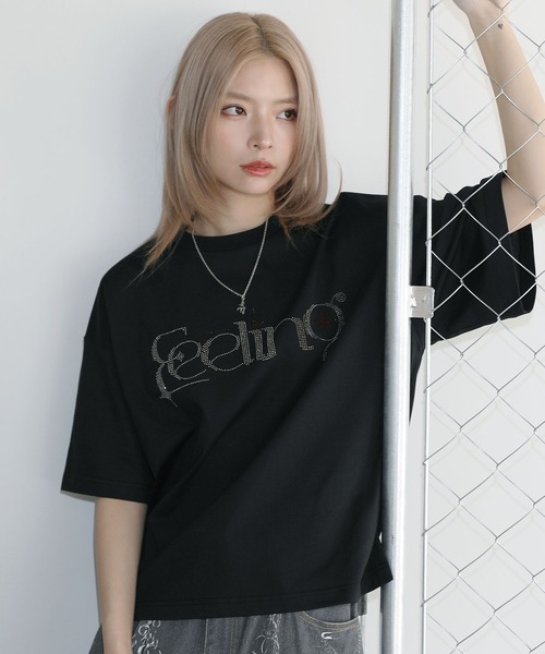 tシャツ ラインストーン短丈半袖Tシャツ「UNISEX」 メンズ レディース