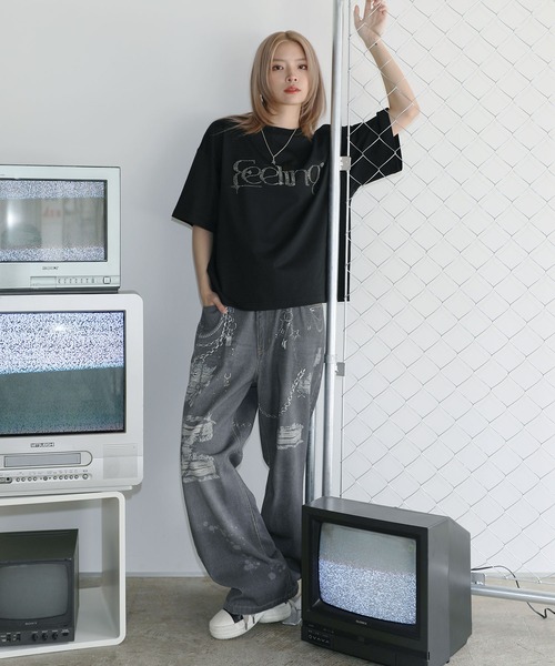 tシャツ ラインストーン短丈半袖Tシャツ「UNISEX」 メンズ レディース