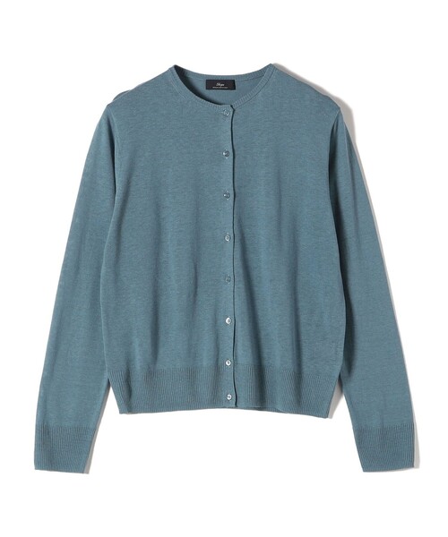 カーディガン SHIPS Primary Navy Label:シルク リネン ハイ ボタン カーディガン レディース