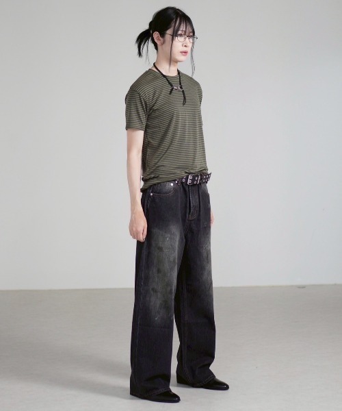 chikasitsu+ ウォッシュブラックワイドデニム チカシツプラス ジーンズ Chikashitsu+ ジーンズ 「Chikashitsu＋」dirty wash semi wide