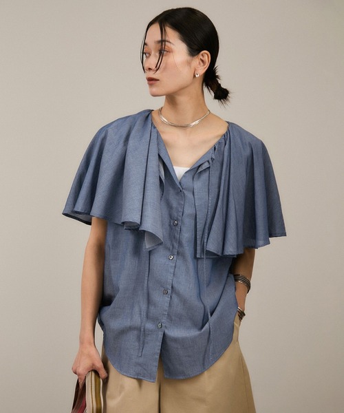 Adam et rope ボウタイブラウス M ネイビー　ノースリーブ 上品 Adam et rope ボウタイブラウス M ネイビー ノースリーブ 上品