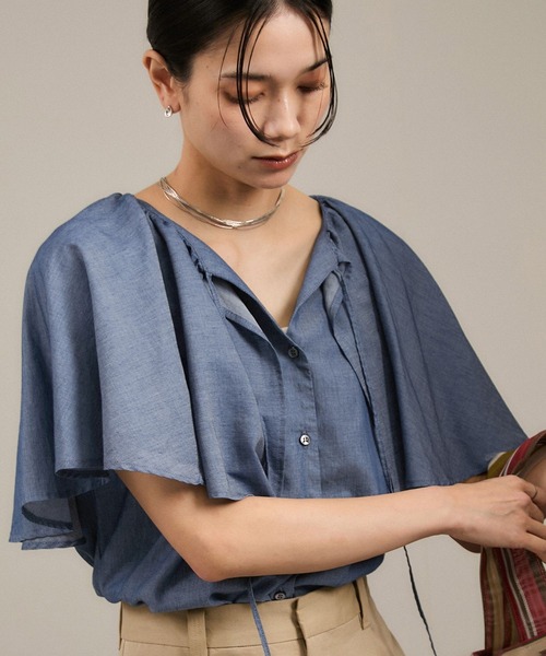 SALON adam et rope' ブラウス シャツ 「WEB限定」デニムフリル