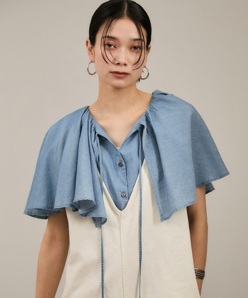 SALON adam et rope' ブラウス シャツ 「WEB限定」デニムフリル