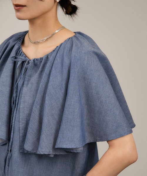 SALON adam et rope' ブラウス シャツ 「WEB限定」デニムフリル