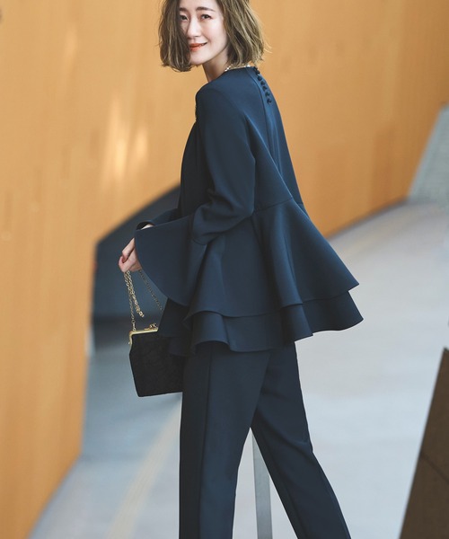 ルイルエ ブティック　セットアップ　パンツ　ゴム　ストレッチ　洗える　ネイビー ルイルエブティック RUIRUE BOUTIQUE パンツセットアップスーツ