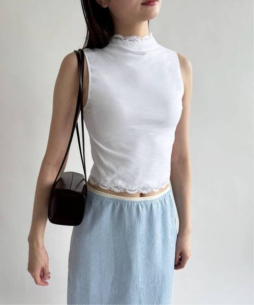 tシャツ レーストリムノースリーブトップ レディース