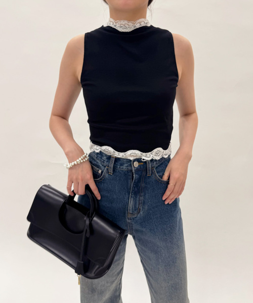 トップス edit. for lulu operasports LIZA TOP EDIT. FOR LULU tシャツ レーストリムノースリーブトップ