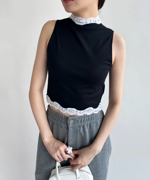 EDIT. FOR LULU tシャツ レーストリムノースリーブトップ