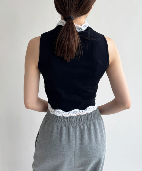 EDIT. FOR LULU tシャツ レーストリムノースリーブトップ