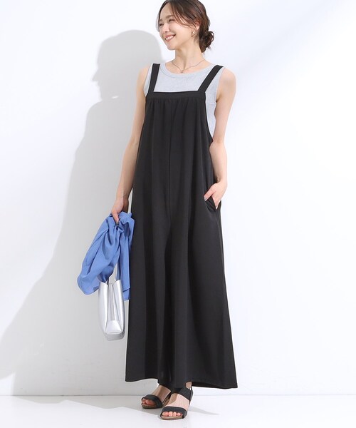 LUDLOW ブラックサロペット・オーバーオール　ラドロー SHOO・LA・RUE（シューラルー） サロペット オーバーオール 「洗える/S