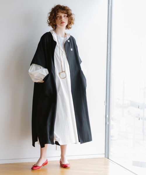 「DOUX ARCHIVES」 ノーカラーコート FREE ブラック レディース_画像3
