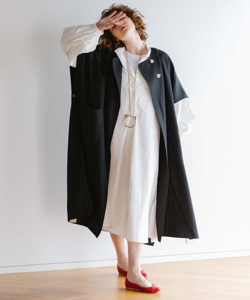 「DOUX ARCHIVES」 ノーカラーコート FREE ブラック レディース_画像6