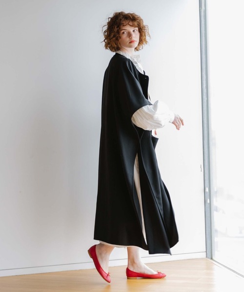 「DOUX ARCHIVES」 ノーカラーコート FREE ブラック レディース_画像7