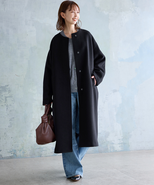 【ジャーナルスタンダード】ノーカラーコート　ウール　ブラック　M ゆったり JOURNAL STANDARD（ジャーナルスタンダード） ノーカラーコート コート