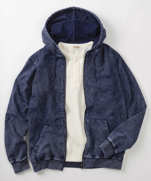 パーカー 「81」ケミカル加工 カットデニム ジップパーカー メンズ