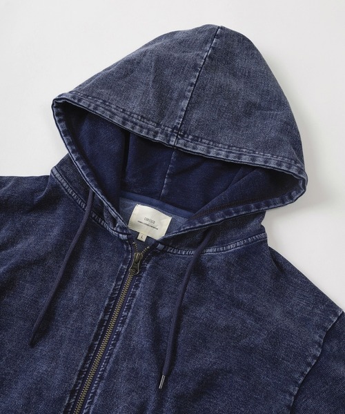 パーカー 「81」ケミカル加工 カットデニム ジップパーカー メンズ