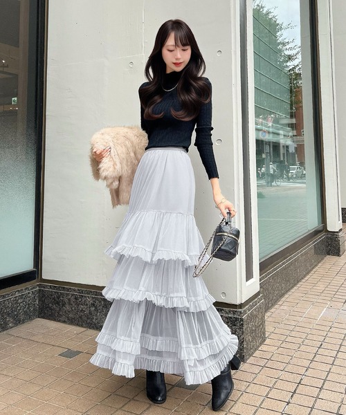 リージャ ホワイト メッシュ フリル スカートXS リージャ ホワイト