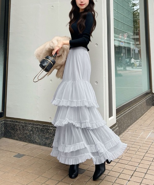 CHARME BY MICOLA スカート ボリュームシアーティアードフリルスカート