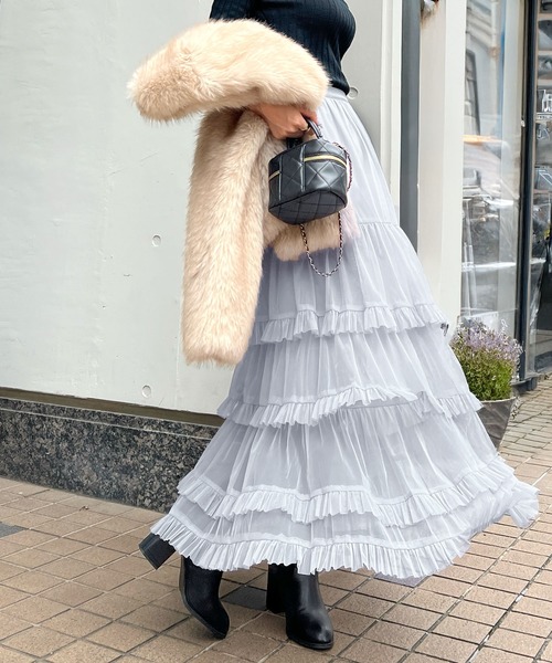 CHARME BY MICOLA ロング スカート ボリュームシアーティアードフリル