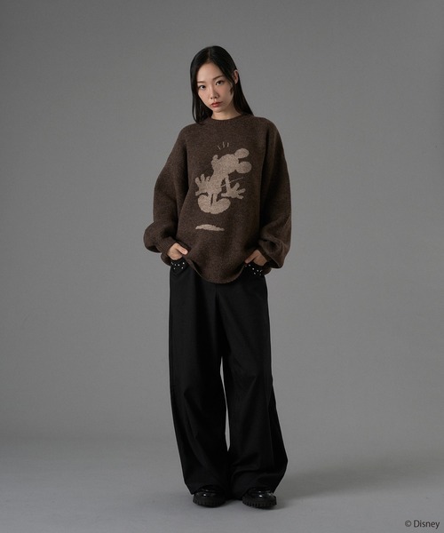 ONCILY ディズニー　シルエットモチーフニット　ブラック　M ONCILY（オンシェリー） セーター ニット 「 Disney / Mickey Mouse