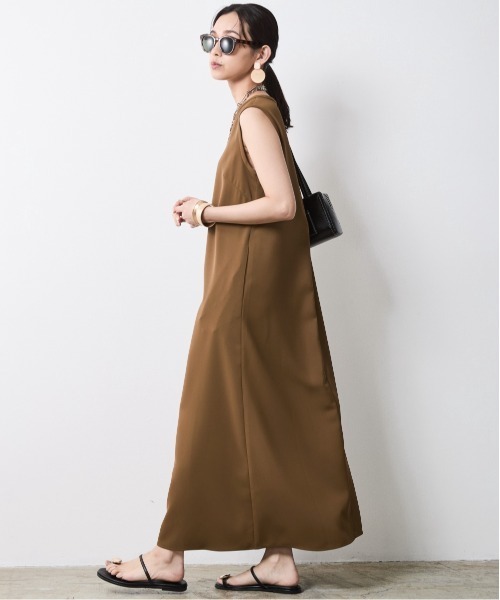 「CHIC STYLE」 ノースリーブワンピース LL オリーブ レディース_画像4