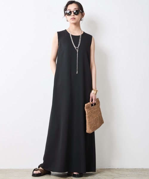 「CHIC STYLE」 ノースリーブワンピース LL オリーブ レディース_画像7