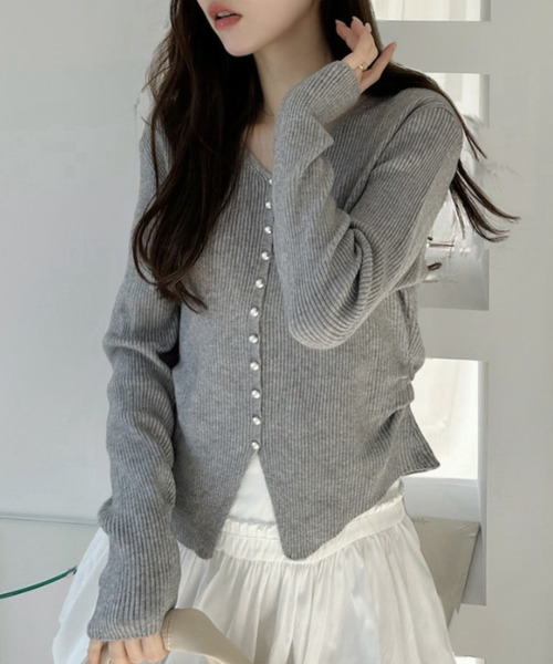Ada. カーディガン パール ボタン リブニット カーデ レディース