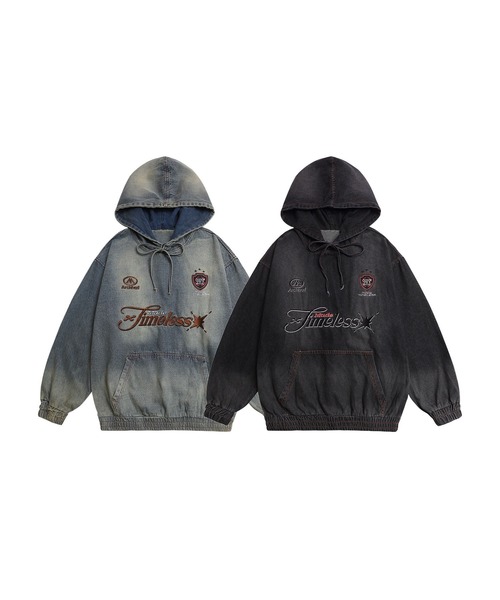 パーカー HOOK -select- 刺繍デニムプルオーバーパーカー メンズ