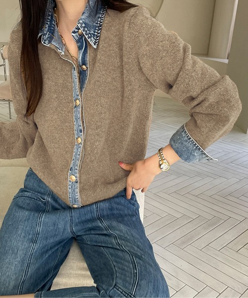 HERG1 ニットカーディガン ビジューボタンフェザーニットカーディガン[kz278] | レディース