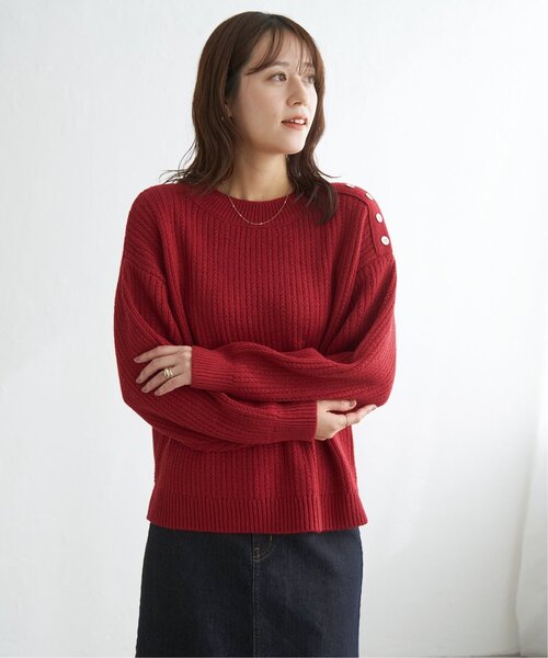 ikka（イッカ） ニット セーター 肩ボタン変形リブニットプルオーバー