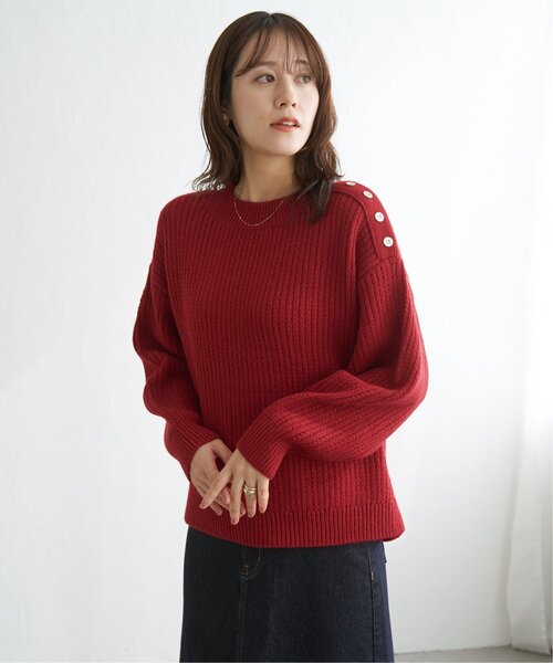 ikka（イッカ） ニット セーター 肩ボタン変形リブニットプルオーバー