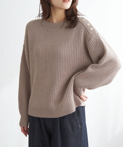 ikka（イッカ） ニット セーター 肩ボタン変形リブニットプルオーバー