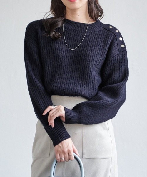 ikka（イッカ） ニット セーター 肩ボタン変形リブニットプルオーバー
